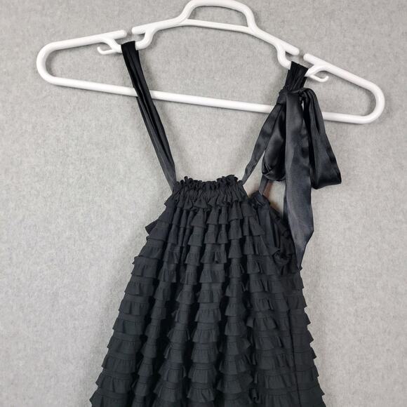 Franccesca Bellini Black Ruffle Layered Sleeveless Mini Dress Women's Large - Picture 7 of 10
